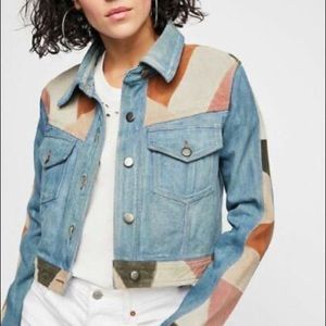Free People Suede Patchwork Jean Jacket